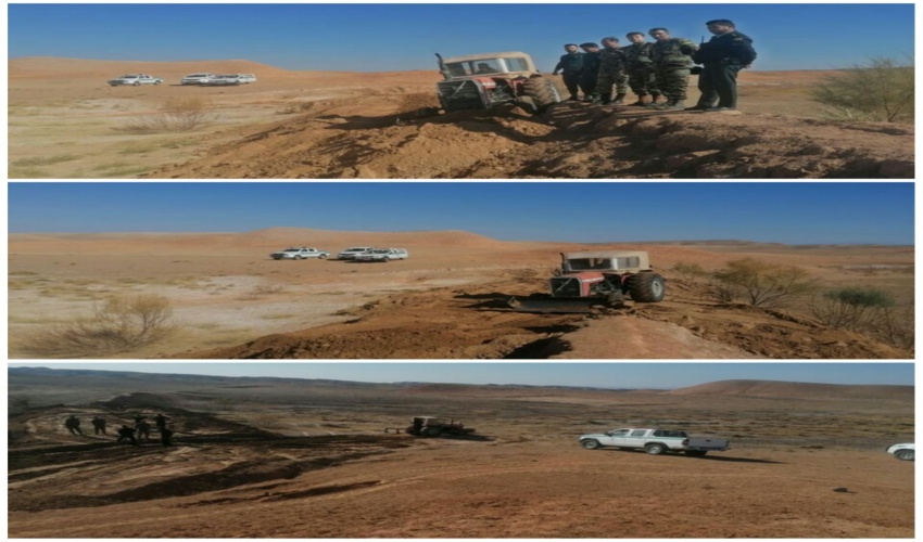 تخریب پشته حاکی غیر مجاز در روستای قادرآباد شهرستان رشتخوار